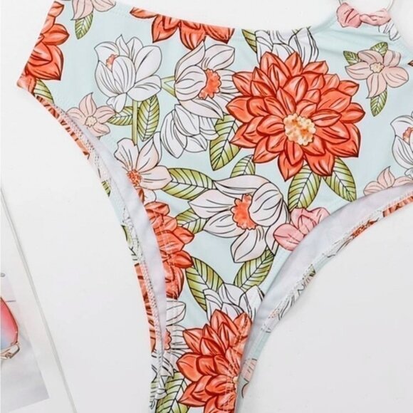 Shein Floral Flower Cutout Push up One Piece Swimsuit Bikini L - Picture 3 of 10